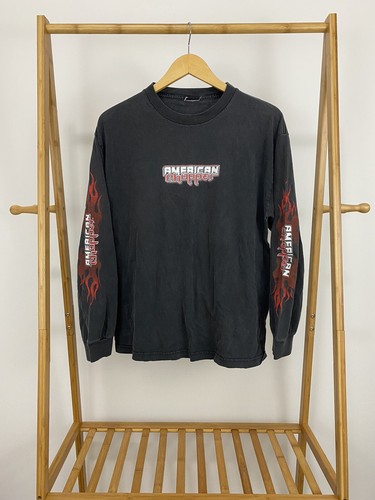 VTG American Chopper Fire Bike Long Sleeve Flame Spectrum Faded T-Shirt Size L - Picture 2 of 4