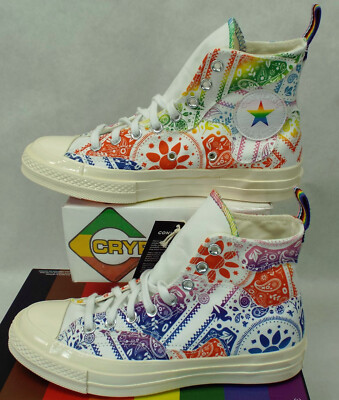 New Womens 10.5 Mens 8.5 Converse Chuck 70 Hi White Rainbow  Shoes A02266C