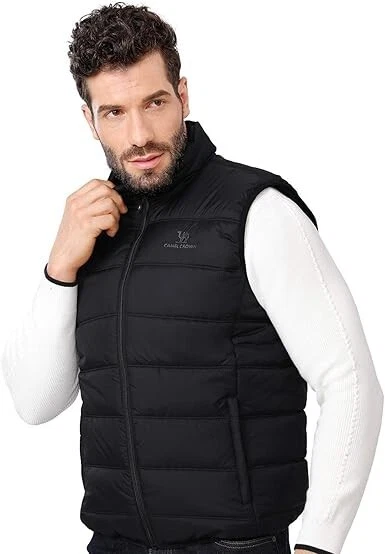 CAMEL CROWN Puffer Vest Men Quilted Winter Padded Sleeveless Jackets Gilet