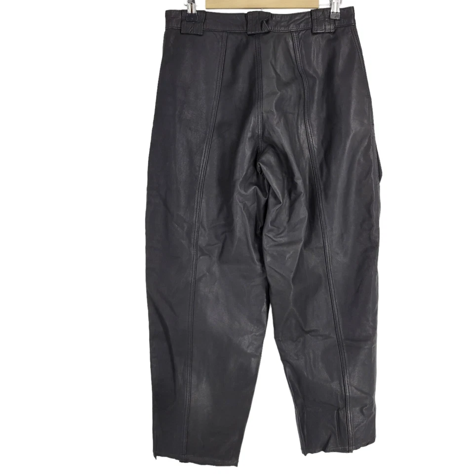Vintage 80s Leather Pants High Waisted Black Pockets Tapered Size 10 READ barrel - Image 2 of 4
