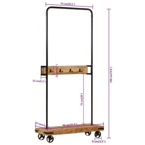 Industrial Style Clothes Rail On Wheels 4 Hooks Rack Retro Wood Metal Garment UK - Picture 8 of 8