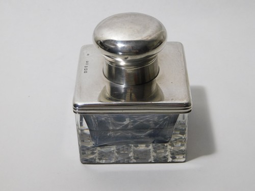 vintage sterling silver & glass ink well