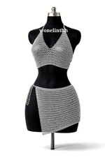 Aluminium Chainmail Bra  Skirt Set Medieval Metal Bikini Costume LARP Armor