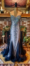 JVN Jovani Jewel Embellished Black & Nude Mermaid Gown Maxi Dress Size 8
