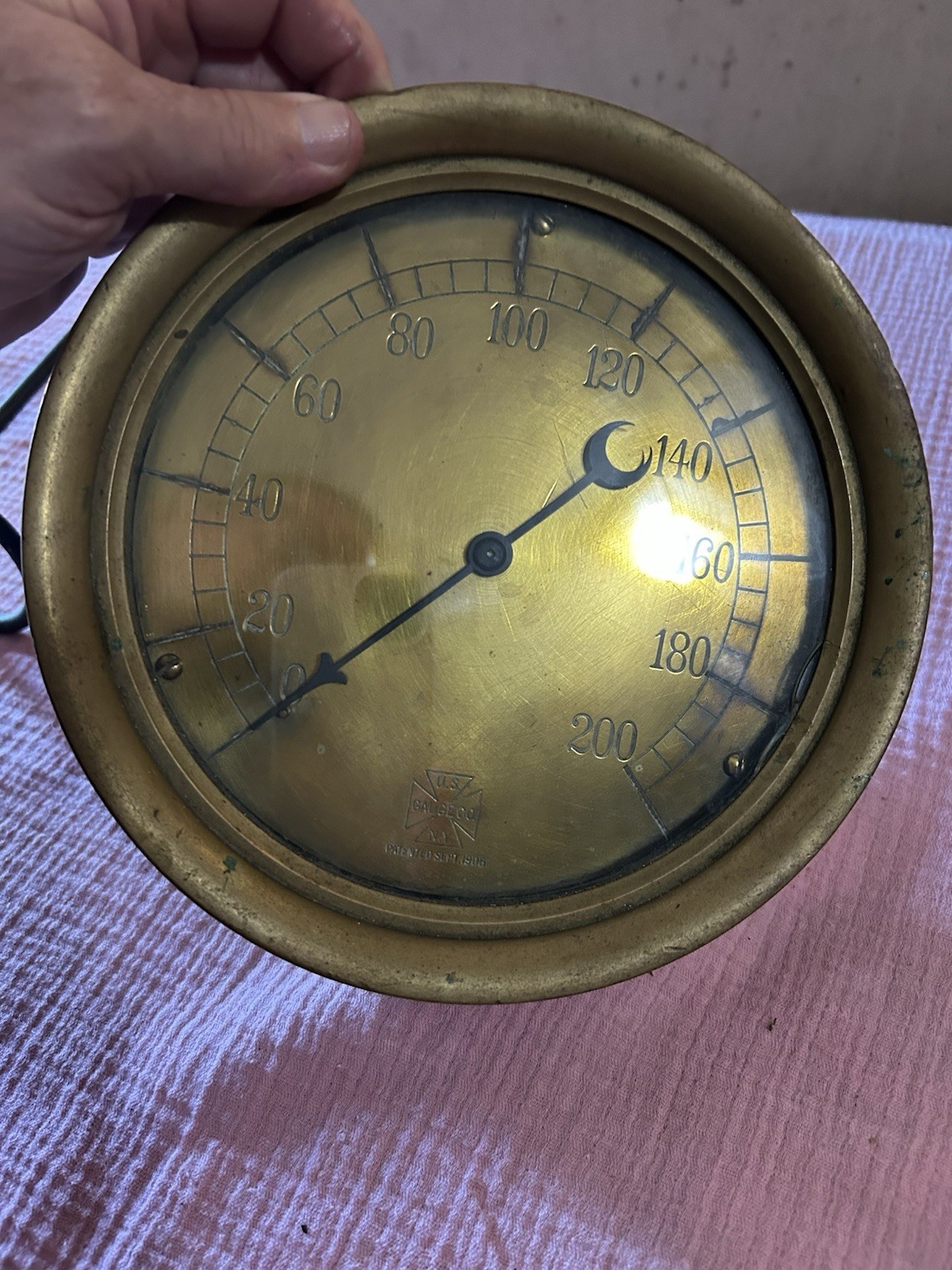 Vintage U S Gauge Company Brass Pressure Gauge Pat. 1906