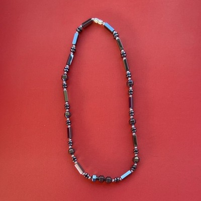 Handcrafted Hematite Beaded Necklace Black Barrel Clasp Unisex
