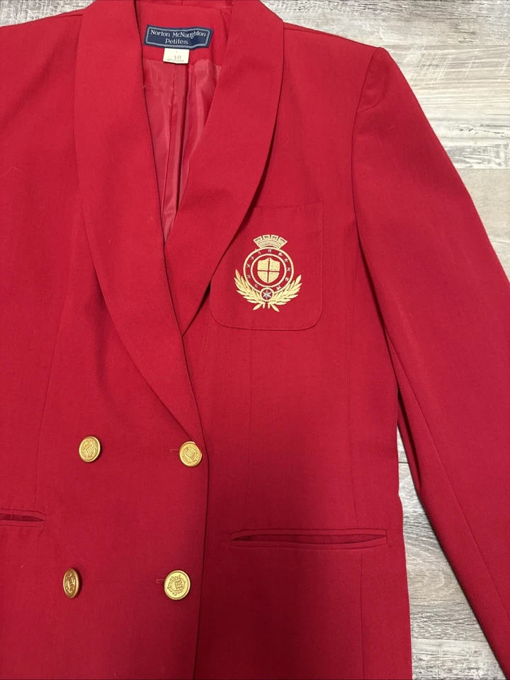 Blazer Chaqueta Roja De Colección Norton McNaughton Doble Bresta Bordada Cresta Logo 10 Foto 2 de 4