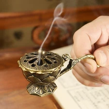 Mini Brass Lotus Incense Burner Incense Cones Holder Ash Catcher With Lid 