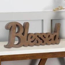 Farmhouse Blessed Signs for Home Decor 15 inches, Hanging Handmade Rustic Ble...