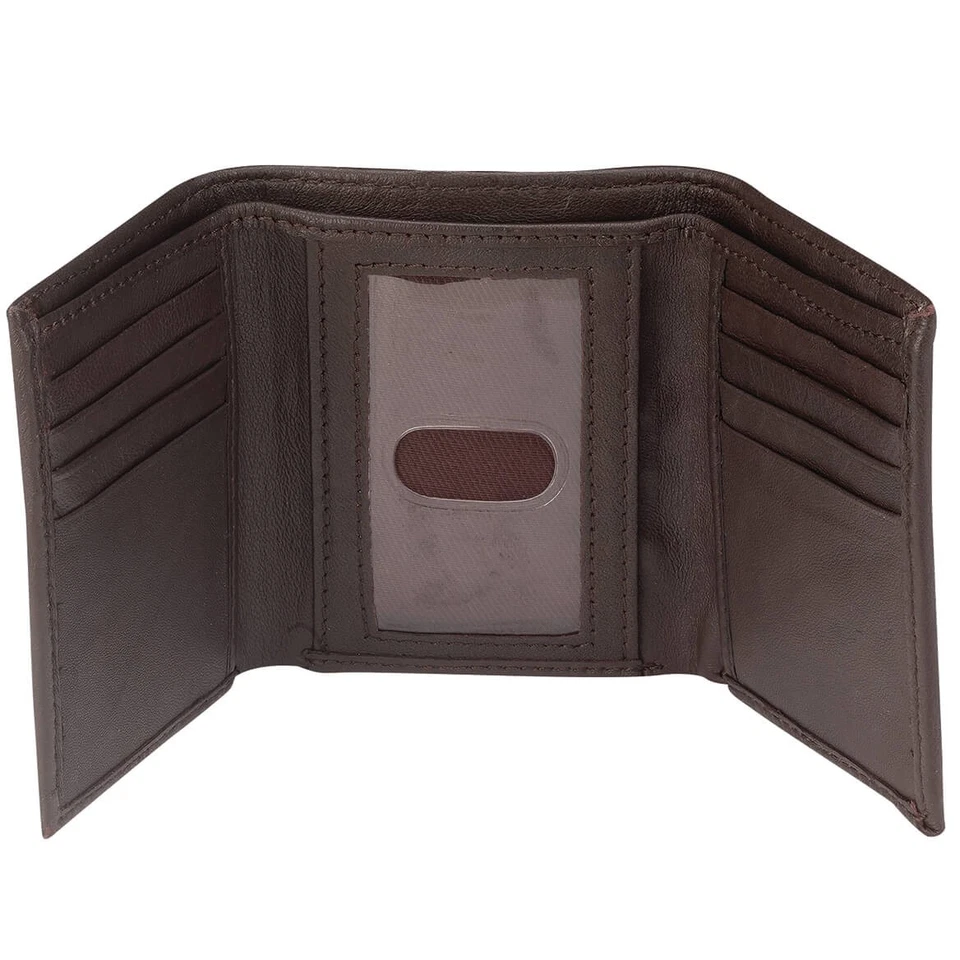 Genuine Leather Embossed RFID Trifold Wallet, Brown - Image 4 of 4