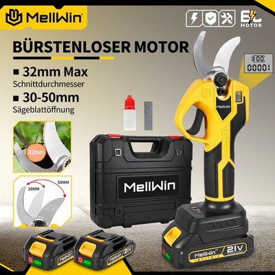 Elektrisch Astschere Akku Gartenschere 32 mm Strauchscheres 21V mit 2 Batterien