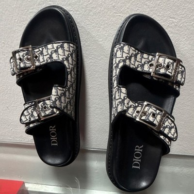 Dior Logo Buckle Slide Sandals Black White Rubber Men's EU 41 Monogram