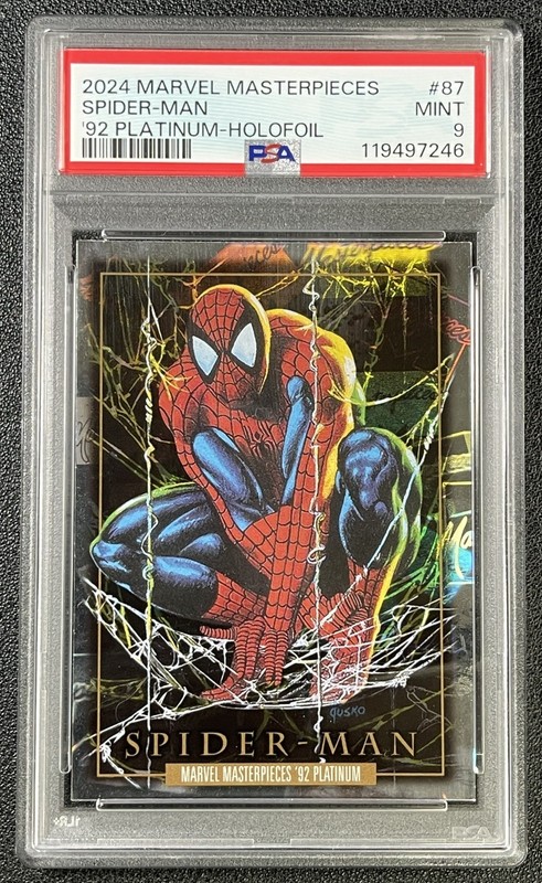 SPIDER-MAN PSA 9 2024 UD MARVEL MASTERPIECES #87 '92 PLATINUM HOLO FOIL 7246