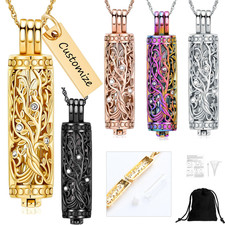 Tree of Life Glass Cylinder Urn Pendant Cremation Jewelry Ashes Memory Necklace