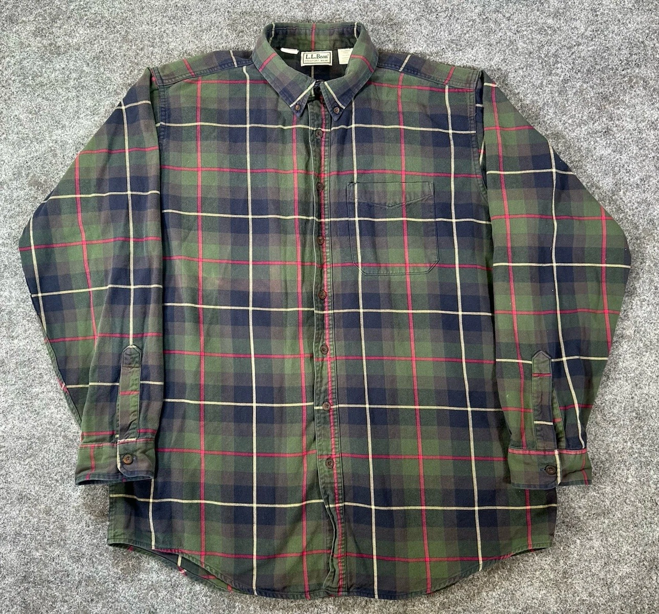 L.L Bean Flannel Shirt Men XL Green Blue Plaid Outdoor Long Sleeve Made In USA