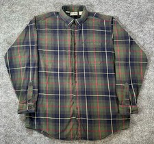 L.L Bean Flannel Shirt Men XL Green Blue Plaid Outdoor Long Sleeve Made In USA
