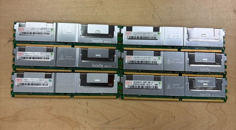 Lot (6x sticks) Vintage Hynix 1GB 2Rx8 PC2-5300F-555-11 Server Memory RAM 667MHz - Image 2 of 3