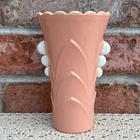 Anchor Hocking VTG Art Deco Style Vase Fire King Pink Peach Vitrock Milk Glass