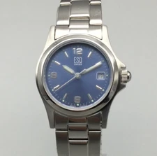 ESQ Swiss Watch Women 25mm Silver Tone Blue Dial Date New Battery 6.75"