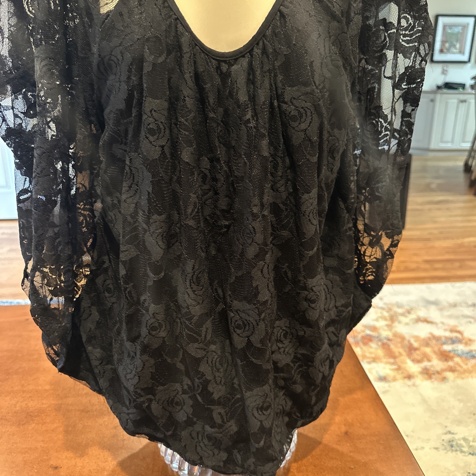 Vava Solid Black Lace Lined Cold Shoulder Top S - image 3