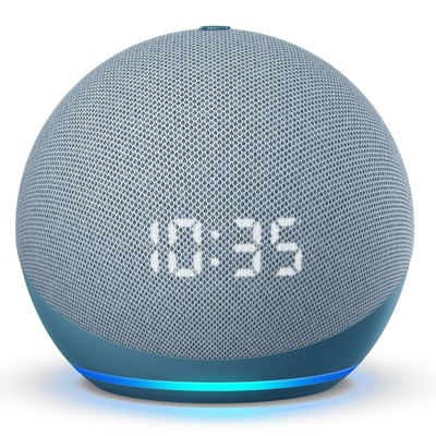 Amazon Echo Dot 4 Gen Mit Uhr LED Display Klinke Alexa Blau Grau OVP