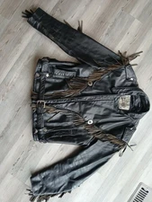 Vintage Open Road Black Leather Jacket Fringe Concho Motorcycle Size 40