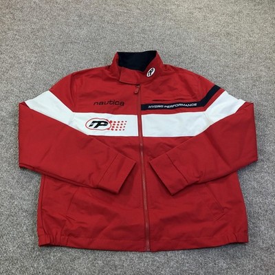 Nautica Jacket Mens Medium Red Hydro Performance Racing Windbreaker Striped Logo