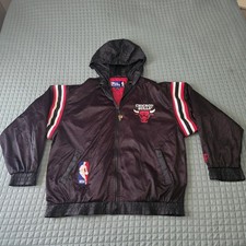 Vintage Chicago Bulls Pro Player Jacket NBA Mens Large Hooded Mesh Pockets Zip