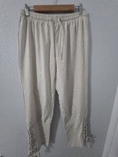 Men's Riding Pants Renaissance Lace Up Tan Linen Style Costume Cosplay Sz 30