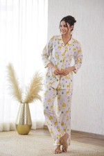 Cotton Co-Ord Set for Women   White  Yellow Animal Print 2-Piece Matching Set