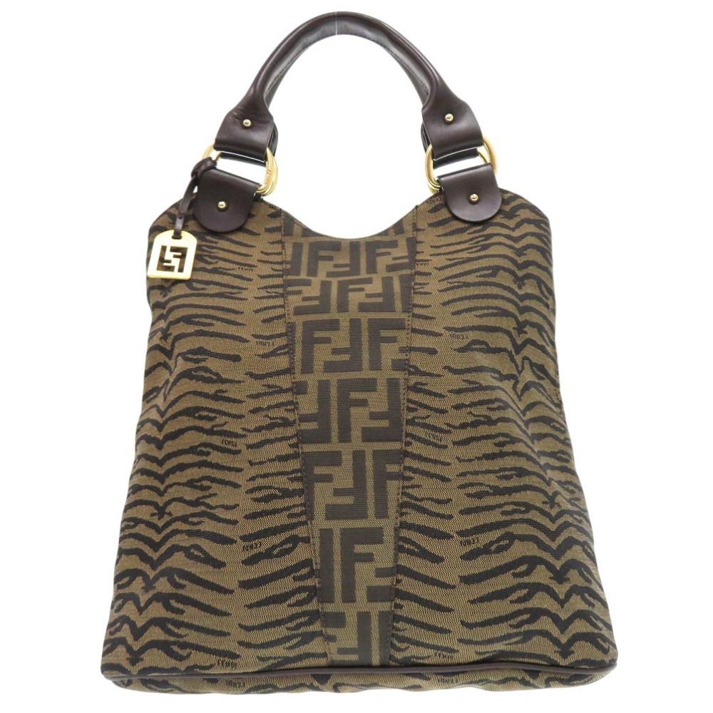FENDI Zucca Handbag Tiger Print Tiger Canvas Leather Brown Women From Japan thumbnail 21