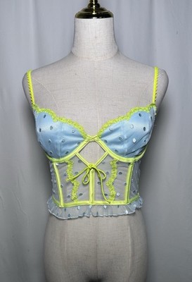 For Love & Lemons corset top Bustier womens Small underwire Bra Blue Yellow Neon