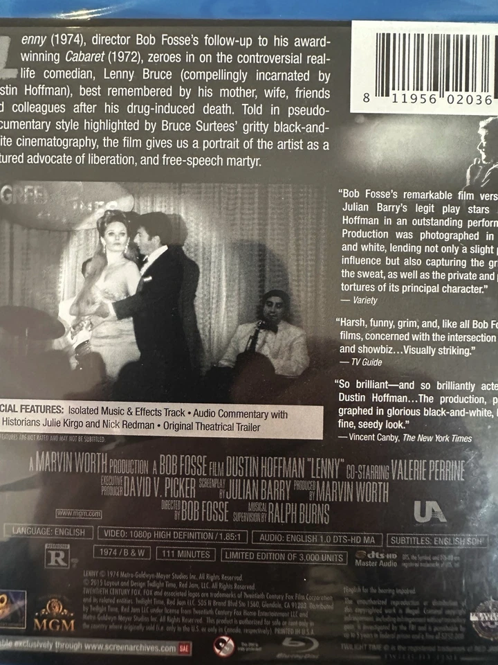 LENNY (1974) - BLURAY Dustin Hoffman BRAND NEW! *All Region* Twilight Time - Image 2 of 2
