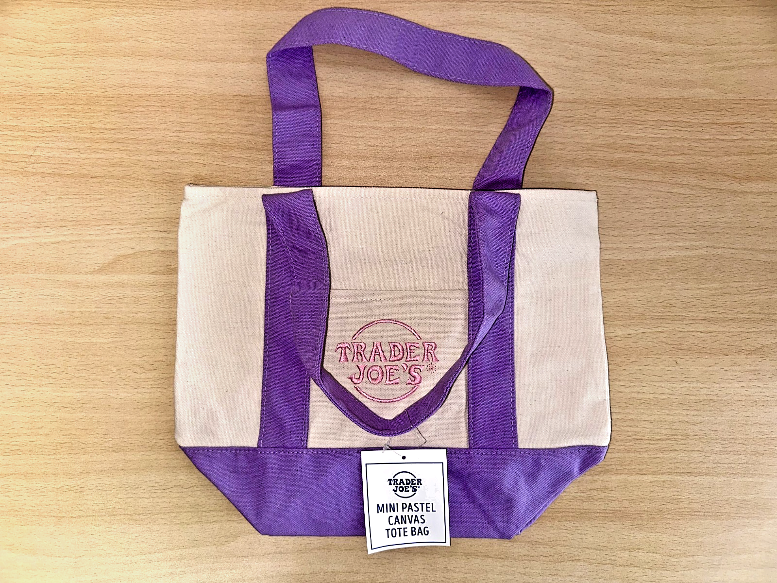 Trader Joes mini purple reusable tote bag