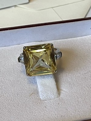 Vintage Janet Gaynor Hollywood Collection Ring Canary Diamond CZ 925 Size 6