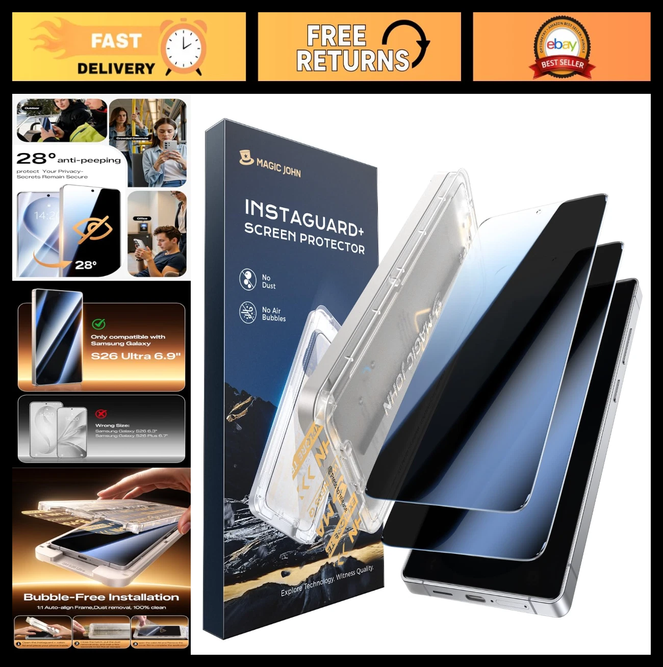 Privacy Screen Protector 2-Pack for Samsung Galaxy S26 Ultra - Anti-Spy, Easy In