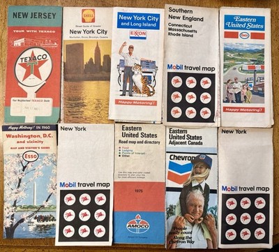 10 Vintage EASTERN UNITED STATES Road Maps Texaco Shell Exxon Mobil Esso Chevron