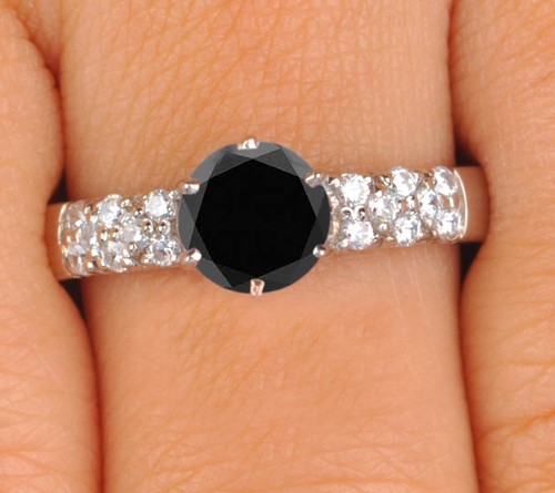 2.34Ct Round Cut 100% Natural Black Diamond Women's Ring In 925 Sterling Silver - Picture 12 of 12