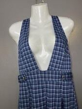 American Eagle Outfitters Overall Dress Womens Small Blue Plaid V Neck Skater