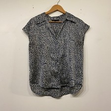 Banana Republic Navy White Abstract Pebble Print Short Sleeve Blouse Small