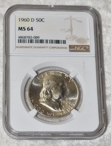 1960 D FRANKLIN 90% SILVER HALF DOLLAR CERTIFIED NGC MS 64 MS64 DENVER MINT COIN