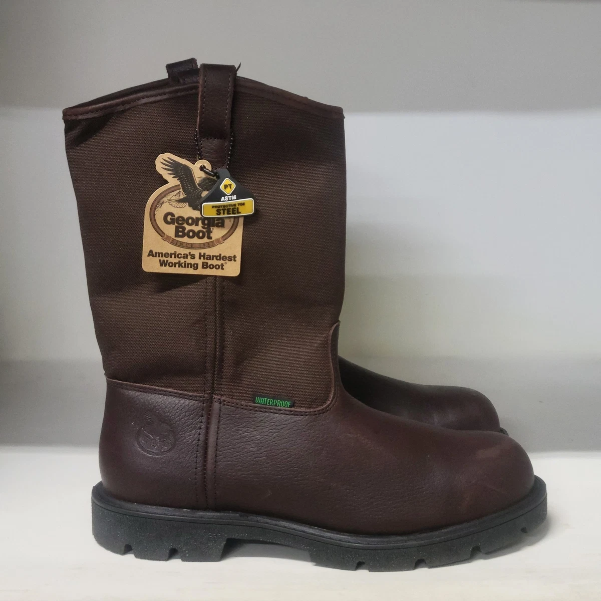Scarpe Da Lavoro Uomo Georgia Boot Homeland 8 Pollici - Pelle Pieno Fiore Impermeabile, Suola PVC Resistente A Olio, Puntale In Acciaio, Marrone