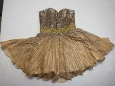 Sherri Hill Size 8 Nude Gold Strapless Beaded Mini Dress Homecoming Prom Sequin