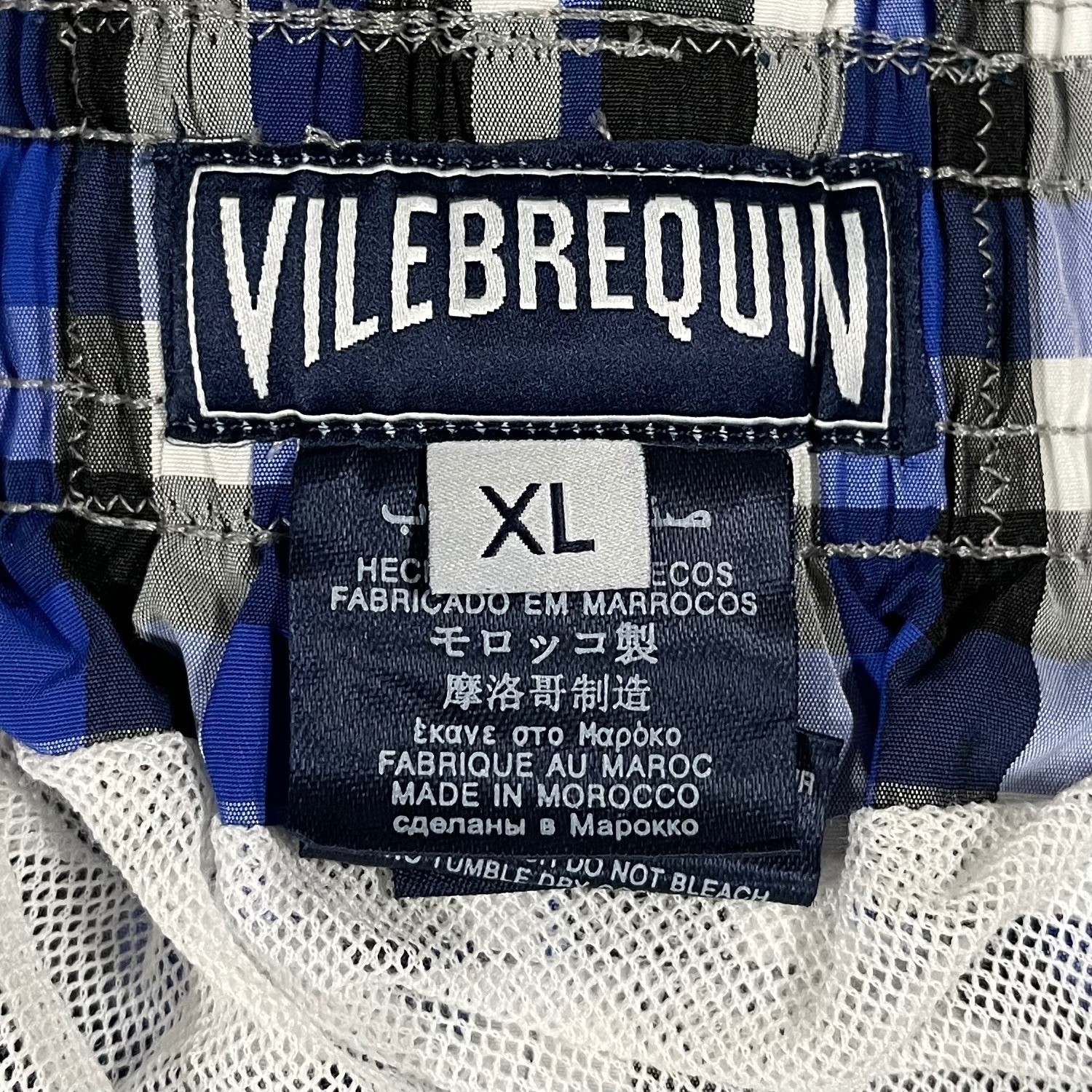Vilebrequin Men's Swim Trunks Shorts Checkered Drawstring Lined XL	Blue/Wht/Blk