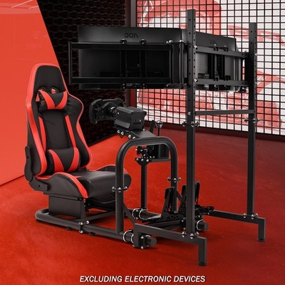 Supllueer Racing Sim Cockpit Runde Tube mit rotem Sitz & Triple TV Stand Logitec