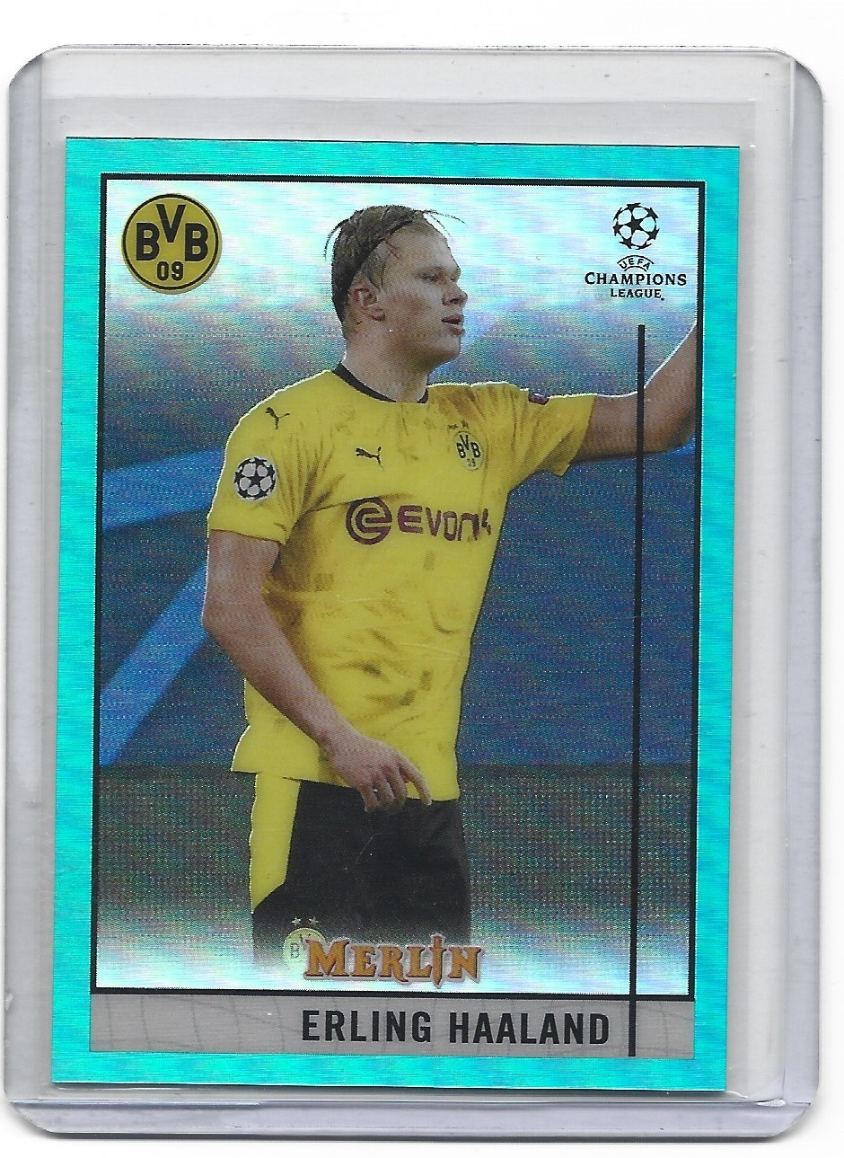 2020-21 Topps Merlin Chrome Erling Haaland Aqua Refractor 193/199