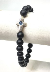 Moero 925 Sterling REPAIR Evil Eye Cross Onyx Ball Beads Stretch Bracelet 20g