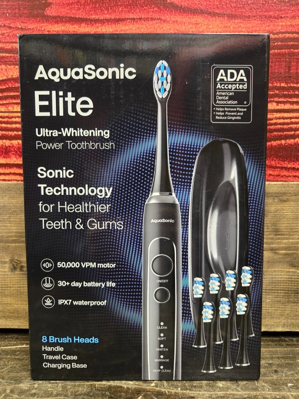 Aquasonic Elite Ultra-Whitening Power Toothbrush (BLACK) SEALED (NEW)