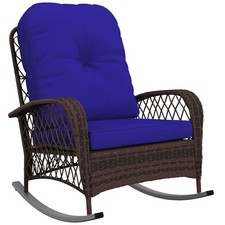 Outdoor Wicker Rocking Chair Wide Cushion, Steel Frame, Blue