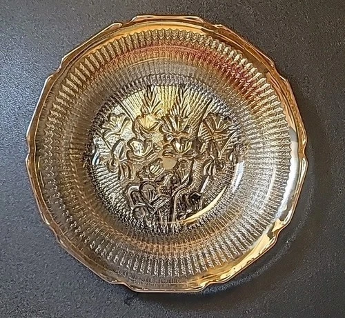 (3) Vintage Antique Iridescent Iris and Herringbone Glass Flat Soup Bowl